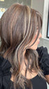 Lorena Calderon @faux.hurr.lifee wearing MILANO by BELLETRESS in color DARK BROWN HL | A Blend of Dark Brown, Strawberry Light Auburn and Soft Chunky Medium and Dark Blonde Highlights.
