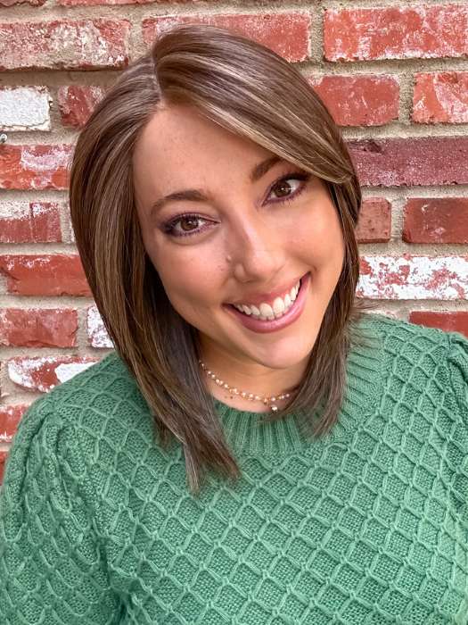 Jen Brown @being_mrs_brown wearing SANTA BARBARA by BELLETRESS in color COOLEST ASH BROWN | A combination of Light Ash Brown, Cool Medium Brown and a hint of Dark Blonde | outside lighting
