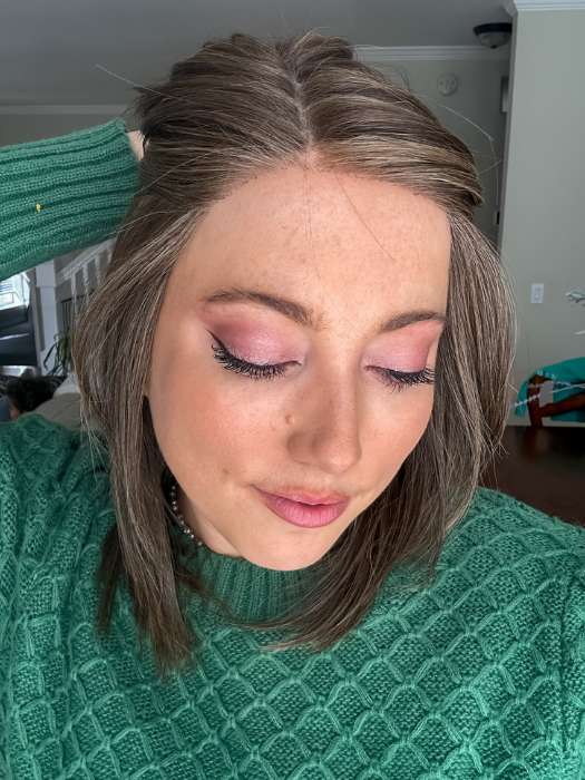 Jen Brown @being_mrs_brown wearing SANTA BARBARA by BELLETRESS in color COOLEST ASH BROWN | A combination of Light Ash Brown, Cool Medium Brown and a hint of Dark Blonde | window lighting