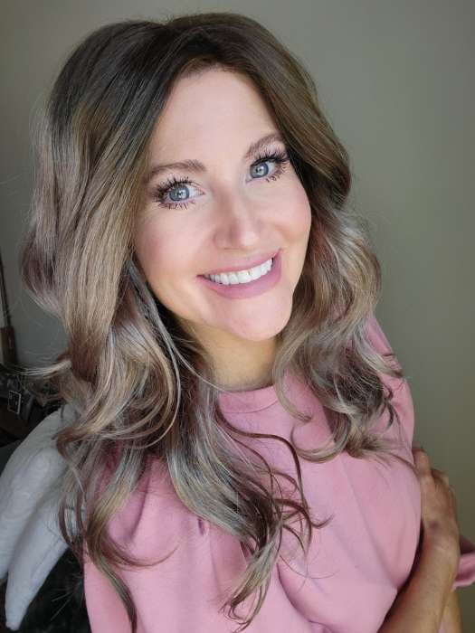 Natalie @vanish.into.thin.hair wearing AVALON by RENE OF PARIS in color MILK-TEA-LR | Creamy Beige with Longer Dark Root