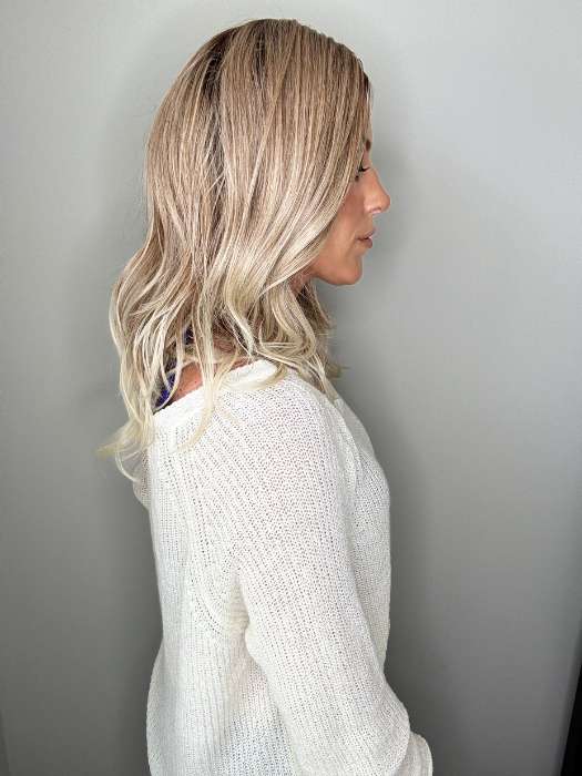 Kristyna @kristynamoore wearing LEONI by RENE OF PARIS in color MELTED MARSHMALLOW | Subtly Warm Dark Sandy Blonde Blend with Medium Brown Roots and Light Ash Blonde Tips and Highlights