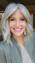 Natalie @vanish.into.thin.hair wearing HOLLIE by JON RENAU in color 56F51 OYSTER | Light Grey with 20% Medium Brown Front, graduating to Grey with 30% Medium Brown Nape