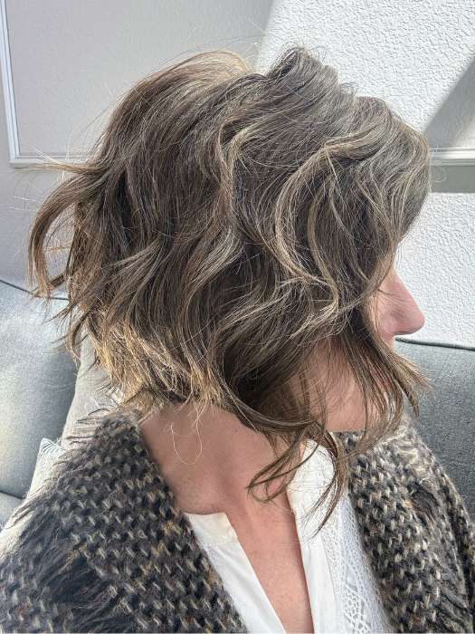 Mel B. @mels.be.ageless wearing LOS ANGELES by BELLETRESS in color COOLEST ASH BROWN | A combination of Light Ash Brown, Cool Medium Brown and a hint of Dark Blonde
