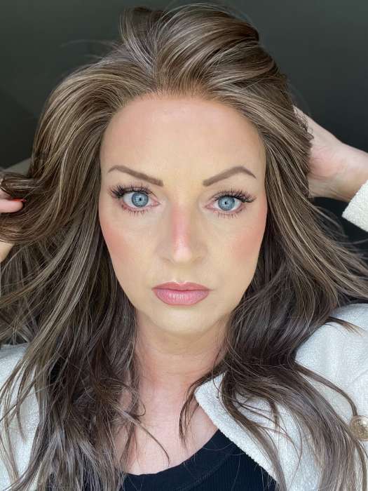 Sandy @i_be_wiggin wearing MILANO by BELLETRESS in color COOLEST ASH BROWN | A combination of Light Ash Brown, Cool Medium Brown and a hint of Dark Blonde
