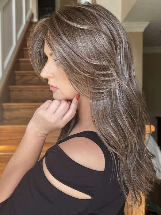 Sandy @i_be_wiggin wearing MILANO by BELLETRESS in color COOLEST ASH BROWN | A combination of Light Ash Brown, Cool Medium Brown and a hint of Dark Blonde | window lighting
