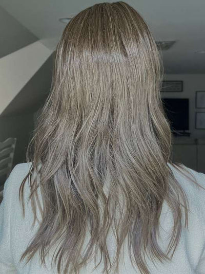 Sandy @i_be_wiggin wearing MILANO by BELLETRESS in color COOLEST ASH BROWN | A combination of Light Ash Brown, Cool Medium Brown and a hint of Dark Blonde

