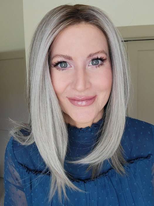 Natalie Gray @vanish.into.thin.hair wearing UNDERCUT BOB by TRESSALLURE in color 52/38/49/R8 | 3 Tones of Grey blended with Dark Brown Roots
