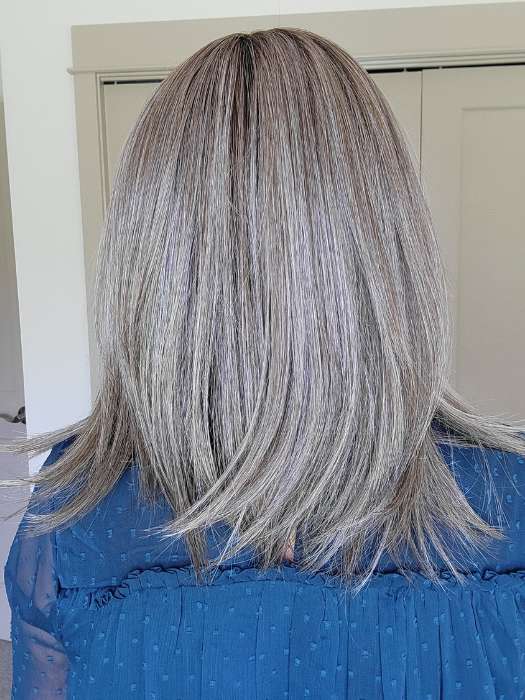 Natalie Gray @vanish.into.thin.hair wearing UNDERCUT BOB by TRESSALLURE in color 52/38/49/R8 | 3 Tones of Grey blended with Dark Brown Roots
