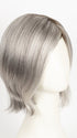 SILVER-STONE-R | Silver Medium Brown Blend That Transitions To More Silver Then Medium Brown Then To Silver Bangs with Black Roots