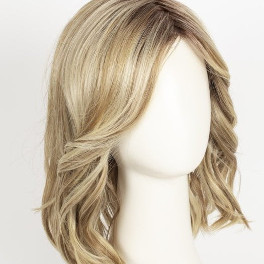 CREAMY-TOFFEE-R | Light Platinum Blonde and Light Honey Blonde evenly blended with Dark Roots