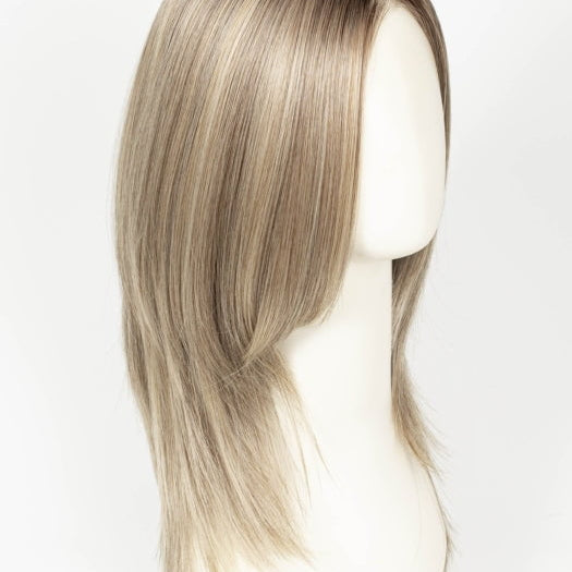 SPARKLING CHAMPAGNE R | Medium Ash Brown roots transition into Shimmering Champagne Blonde characterized by Pale Golden Hues with subtle Ivory and Platinum undertones reminiscent of a sparkling glass of bubbly