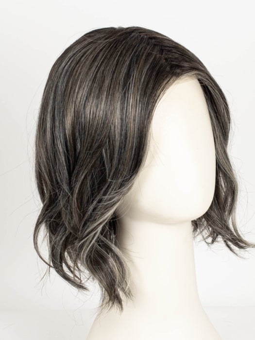 TRUFFLE RIBBON R | Off-Black base with Warm Medium Brown and Silver highlights. The Dark Brown Root creates a naturally dimensional appearance