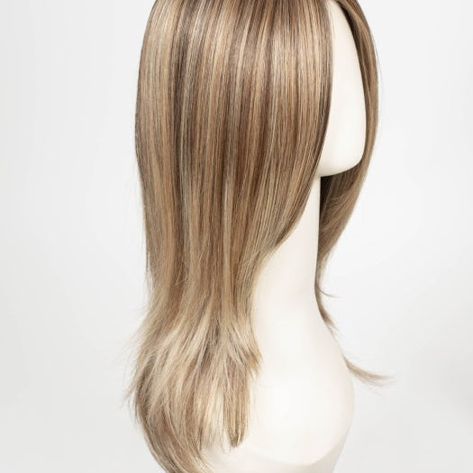 BROWN SUGAR BLONDE-R | A warm, dimensional blend of medium brown and golden blonde highlights with natural-looking darker roots for depth and a sun-kissed finish.