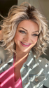 Sandy Holston @i_be_wiggin wearing ECLAT by ELLEN WILLE in color PEARL-BLONDE-ROOTED 101.16.1001 | Pearl Platinum, Dark Ash Blonde, and Medium Honey Blonde mix