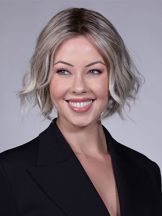 COOL CHAI BLONDE-R 10/17/23+8 | A balanced cool blonde with softly contrasted darker roots, a fresh twist on classic blonde tones.