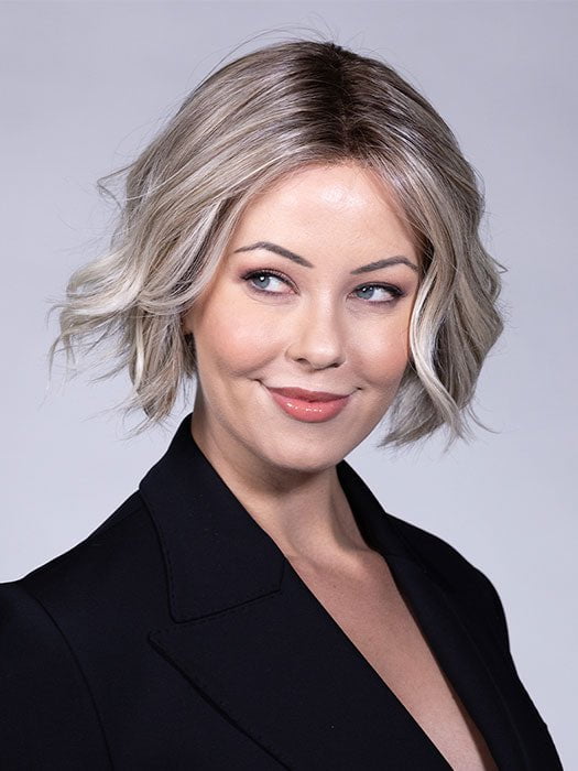 COOL CHAI BLONDE-R 10/17/23+8 | A balanced cool blonde with softly contrasted darker roots, a fresh twist on classic blonde tones.