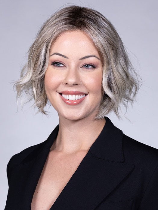 COOL CHAI BLONDE-R 10/17/23+8 | A balanced cool blonde with softly contrasted darker roots, a fresh twist on classic blonde tones.