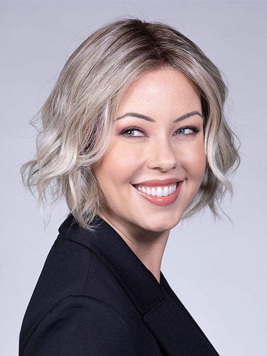 COOL CHAI BLONDE-R 10/17/23+8 | A balanced cool blonde with softly contrasted darker roots, a fresh twist on classic blonde tones.