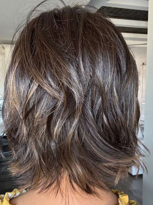 Lisa Mullins @beautifulyouwigreviews wearing Alicante by BelleTress in shade TRIPLE CHOCOLATE R | A subtle Cappucino root Color and a blend of Medium Ash Brown mixed with a slight warmth of Rich Chocolate