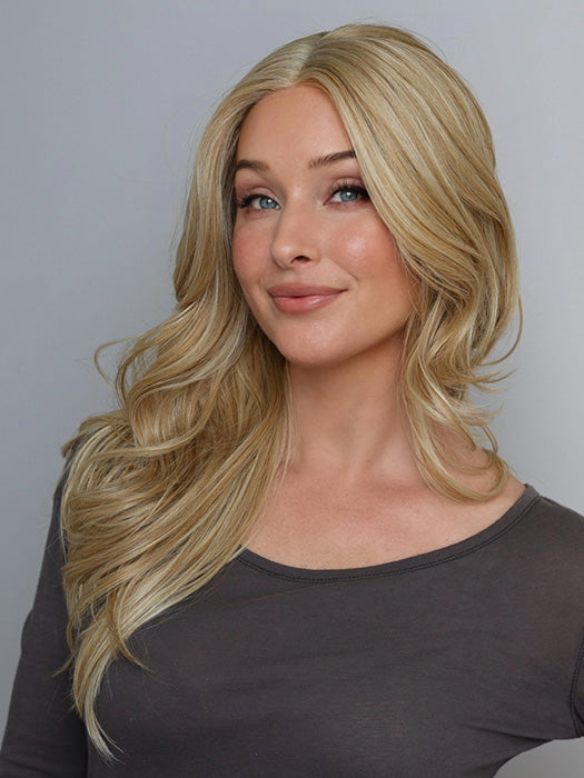Heather @cjswigs wearing ALLURE WAVEZ by RENE OF PARIS in color CREAMY-TOFFEE | Light Platinum Blonde and Light Honey Blonde Evenly Blended