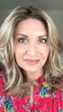 Emily H. @she_sheds_more wearing AMANDA by ENVY in color GOLDEN SANDSTONE | Creamy Beige-Blonde with Darker Brown Roots