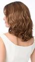 Model is wearing AMANDA by ENVY in color CINNAMON TOFFEE | Neutral to Warm Light Brown with Dark Brown Roots