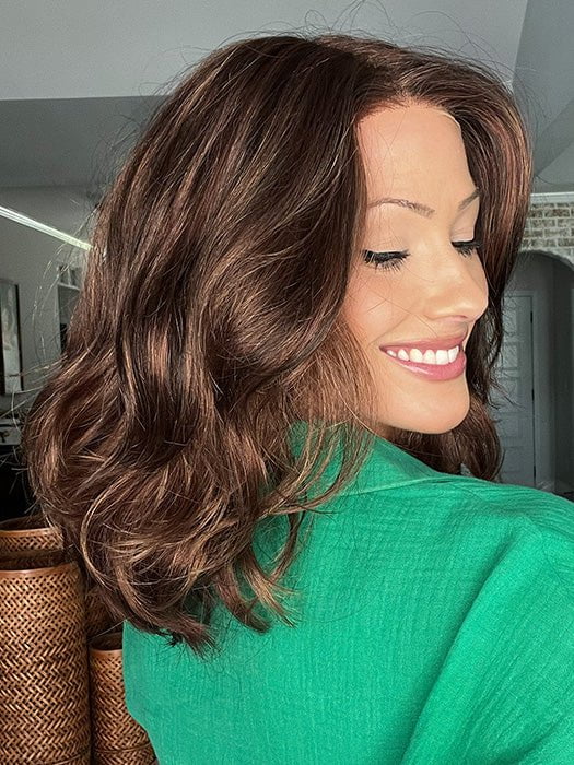 Jenna Fail @jenna_fail wearing AMANDA by ENVY in color CINNAMON RAISIN | Medium Brown with Auburn and Cinnamon highlights