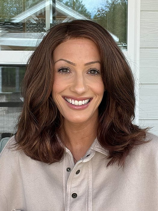 Jenna Fail @jenna_fail wearing AMANDA by ENVY in color CINNAMON RAISIN | Medium Brown with Auburn and Cinnamon highlights