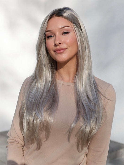 Heather @cjswigs wearing AVERY by JON RENAU in color FS17/101S18 PALM SPRINGS BLONDE | Light Ash Blonde with Pure White Natural Violet Bold Highlights, Shaded with Dark Natural Ash Blonde
