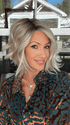 Jenna @jenna_fail wearing TREND ALERT by GABOR in color GF19-23SS BISCUIT | Light Ash Blonde Evenly Blended with Cool Platinum Blonde with Dark Roots. 