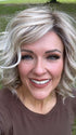 Marcie Mertz @wig.obsessed wearing ECLAT by ELLEN WILLE in color PEARL-BLONDE-ROOTED 101.16.1001 | Pearl Platinum, Dark Ash Blonde, and Medium Honey Blonde mix
