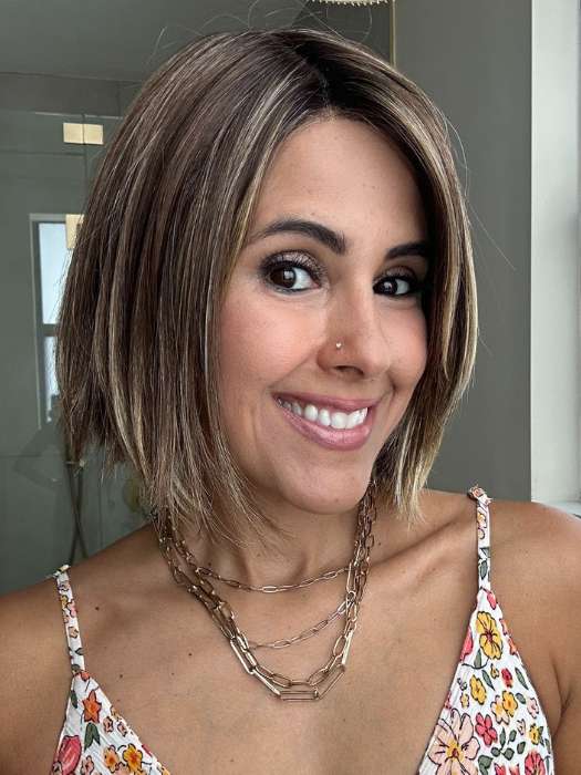 Lorena @faux.hurr.lifee wearing LUMI by ESTETICA in color CKISSRT4 | Golden Brown with Copper Blonde Highlights and Dark Brown Roots