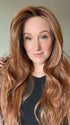 Carly N. @carlynwilson84 wearing RUNWAY REHEARSAL by RAQUEL WELCH in color RL29/33SS ICED PUMPKIN SPICE | Strawberry Blonde shaded with Dark Red-Brown