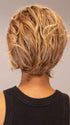 Model is wearing Twisted Pixie by TressAllure in shade EL17/23/R8 | Pale Auburn Beige Blonde Blend, Rooted Medium Brown, Highlighted Light Blonde with face framing highlights