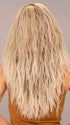 Model is wearing ROXIE by RENE OF PARIS in shade BILLIONAIRE-BLOND | A chic, sophisticated shade with a rich mocha root melting into beige, ash, and cream blond tones. Face-framing cream and white blond highlights add a refined, upscale finish.