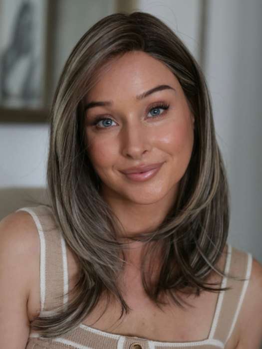 Heather @cjswigs wearing SEVILLE by BELLETRESS in color BUTTERED-TOAST-R | A mix of Blonde and Brown tones