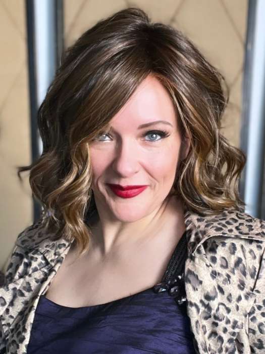 Marcie @wig.obsessed wearing SIMMER by RAQUEL WELCH in color RL8/29SS SHADED HAZELNUT | Warm Medium Brown Evenly Blended with Ginger Blonde with Dark Roots