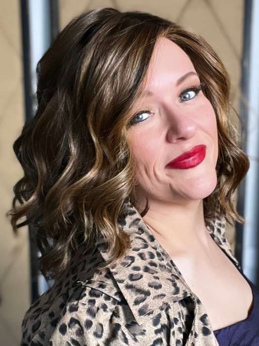 Marcie @wig.obsessed wearing SIMMER by RAQUEL WELCH in color RL8/29SS SHADED HAZELNUT | Warm Medium Brown Evenly Blended with Ginger Blonde with Dark Roots