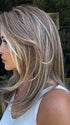 Crystal @crystallhoneycutt is wearing LAUREN by BELLETRESS in color SUNKISSED ALMOND R | A blend of Medium and Light Brown with Light Gold Blonde Highlights and a hint of Cooler Blonde, rooted with Medium and Light Brown