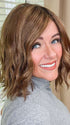 Marcie Mertz @wig.obsessed wearing CHARLOTTE by ENVY in shade CINNAMON TOFFEE | Neutral to Warm Light Brown with Dark Brown Roots