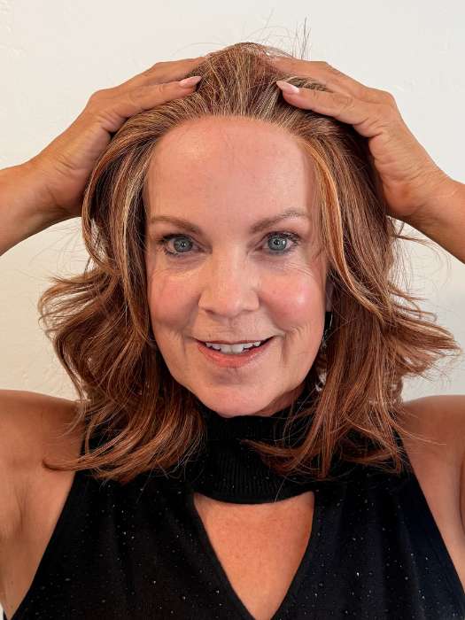 Susan @an_affair_with_hair wearing ON MY WAY by RAQUEL WELCH in color RL31/29 FIERY COPPER | Medium Light Auburn Evenly Blended with Ginger Blonde