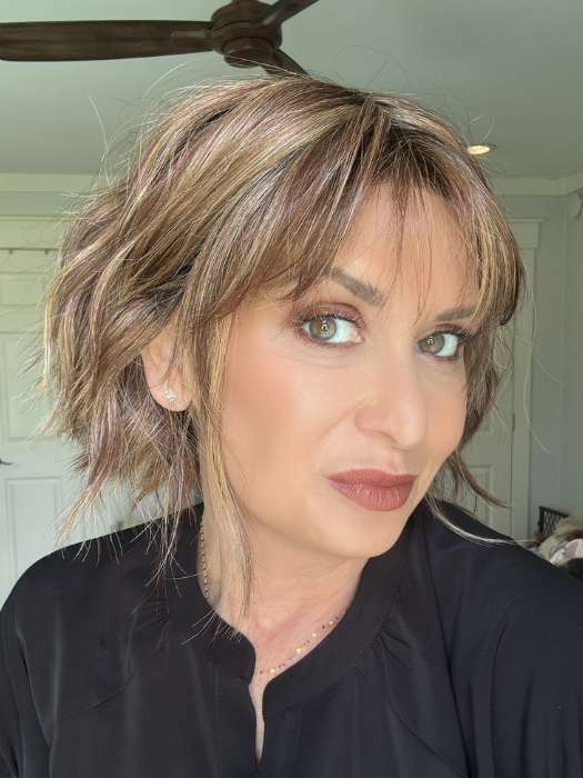 Emily Herrin @she_sheds_more is wearing ROSANNA by RENE OF PARIS in AUTUMN SUNRISE | Neutral Medium-Brown Tone, softly blended with Light Ash Blond