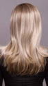 Model is wearing SAVELLI by ELLEN WILLE in color IVORY BLONDE TIPPED 101.15.12 | Dark Neutral Blonde with Pearl Platinum and Pearl White Blend with Lighter Tipped Ends