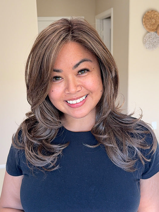 Katrina & Arlah Soriano @wearthehairsis wearing BROOKLYN by BELLE TRESS in color COOLEST ASH BROWN R | A combination of Light Ash Brown, Cool Medium Brown and a hint of Dark Blonde and Dark Roots