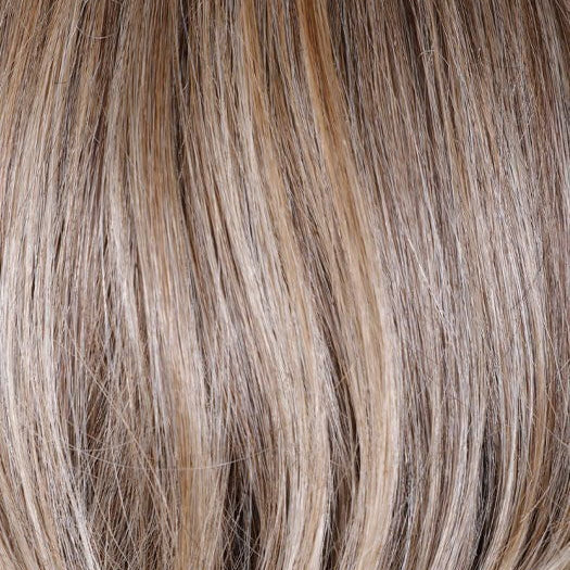 BROWN SUGAR BLONDE-R | A warm, dimensional blend of medium brown and golden blonde highlights with natural-looking darker roots for depth and a sun-kissed finish.