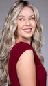 Model is wearing CAROLINA by BELLETRESS in color BUTTERBEER R | Dark Brown Base and Root that transitions smoothly into a buttery blonde, infused with creamy honey and toffee tones