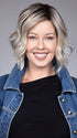 Model is wearing CLARE by BELLETRESS in color BUTTERBEER R | Dark Brown Base and Root that transitions smoothly into a buttery blonde, infused with creamy honey and toffee tones