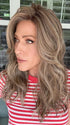 Kristyna Moore @kristynamoore wearing CAMBRIDGE by BELLE TRESS in color MACADAMIA LATTE R | A combination of Medium and Light Brown, highlighted with Light Gold Blonde, and a mixture of Ash Blonde and Light Gold Blonde, Rooted with Medium and Light Brown 
