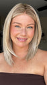 Rayann @50shadesofraaayyy is wearing CHELSEA by BELLE TRESS in color CRUSHED ALMOND BLONDE R | A soft Neutral Light Blonde with a Light and Medium Blended Root Color.