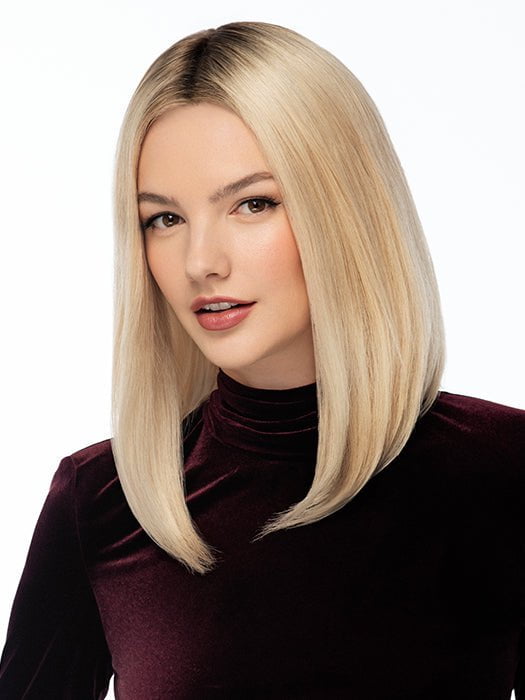SOPHISTICATE by TressAllure in color SS613/1001/R18| Vanilla Blonde White Blonde Blend Rooted Ash Brown 			